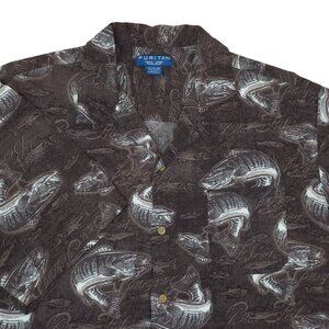 Puritan Mens XL Hawaiian Fish Print Button-Down Shirt Short Sleeve 100% Rayon